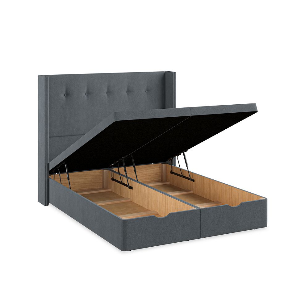 Kent King-Size Storage Ottoman Bed with Winged Headboard in Venice Fabric - Graphite 3