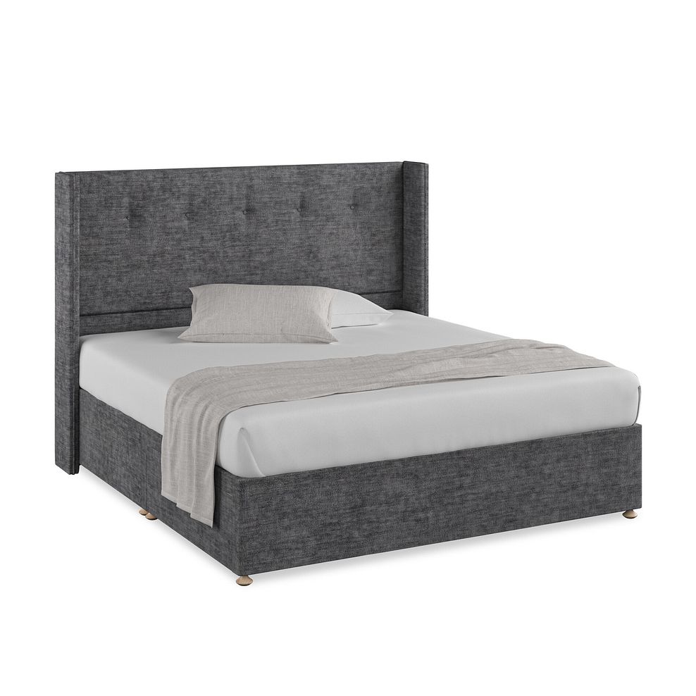 Kent Super King-Size 2 Drawer Divan Bed with Winged Headboard in Brooklyn Fabric - Asteroid Grey 1