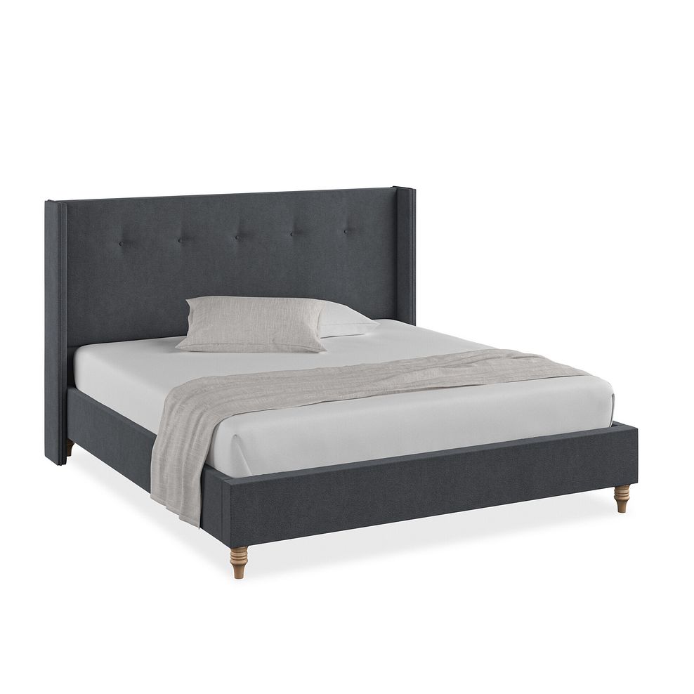 Kent Super King-Size Bed with Winged Headboard in Venice Fabric - Anthracite 1