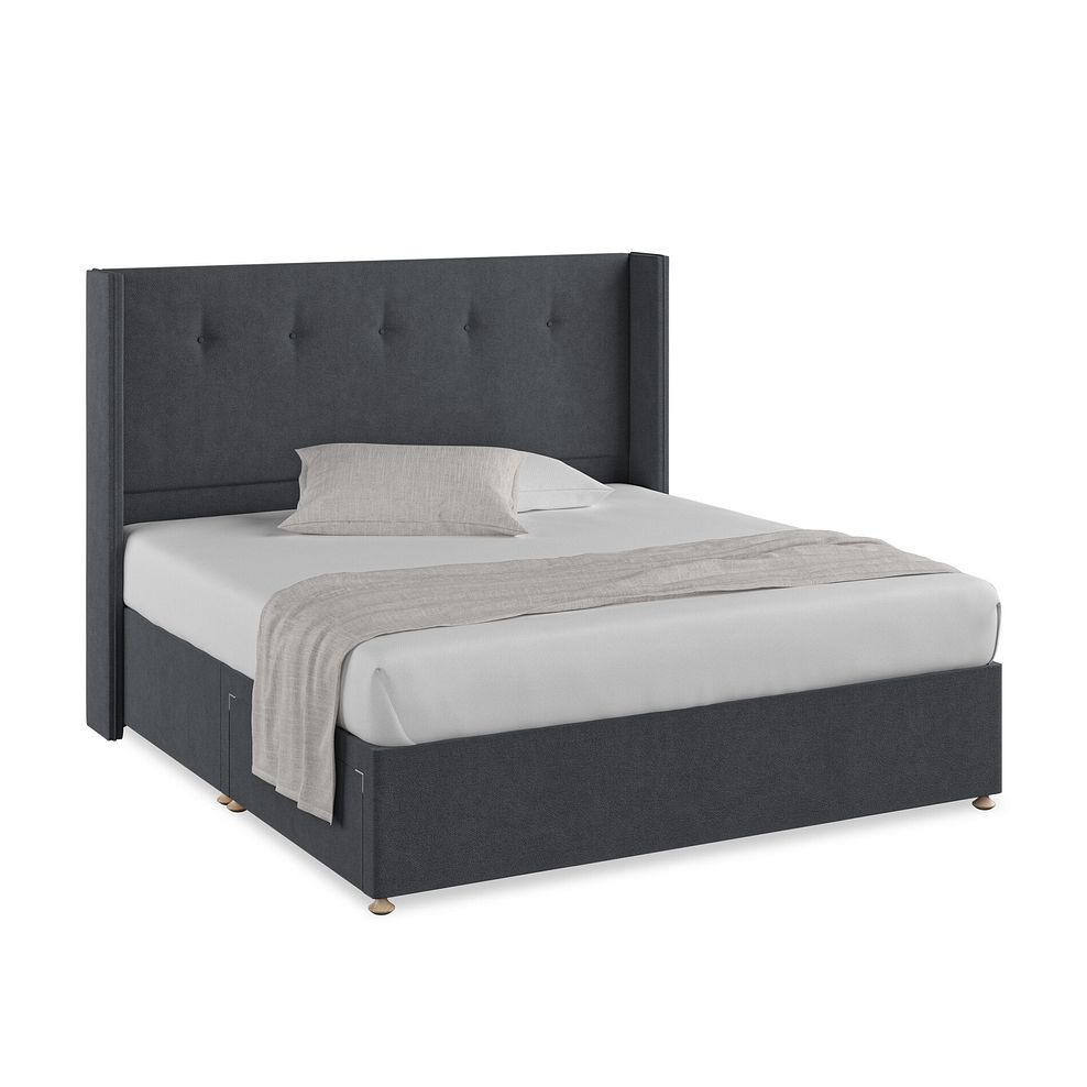 Kent Super King-Size Divan Bed with Winged Headboard in Venice Fabric - Anthracite Thumbnail 1