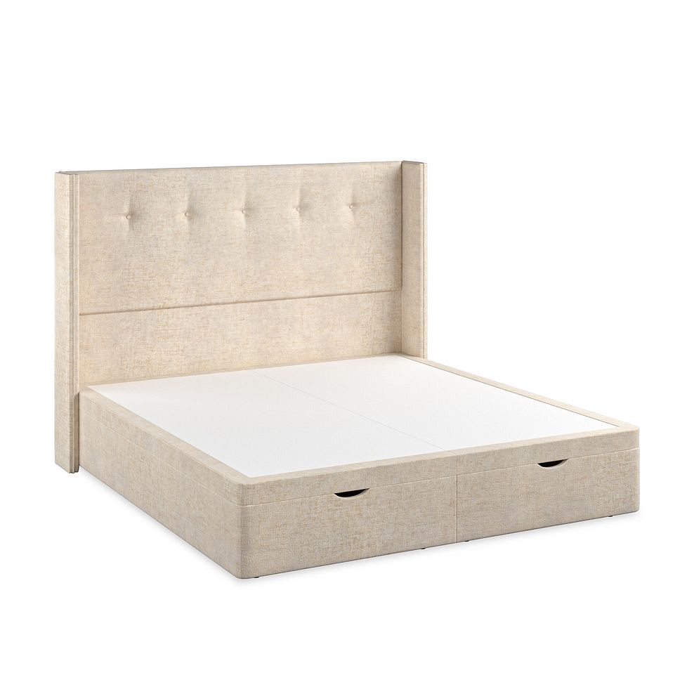 Kent Super King-Size Storage Ottoman Bed with Winged Headboard in Brooklyn Fabric - Eggshell 2