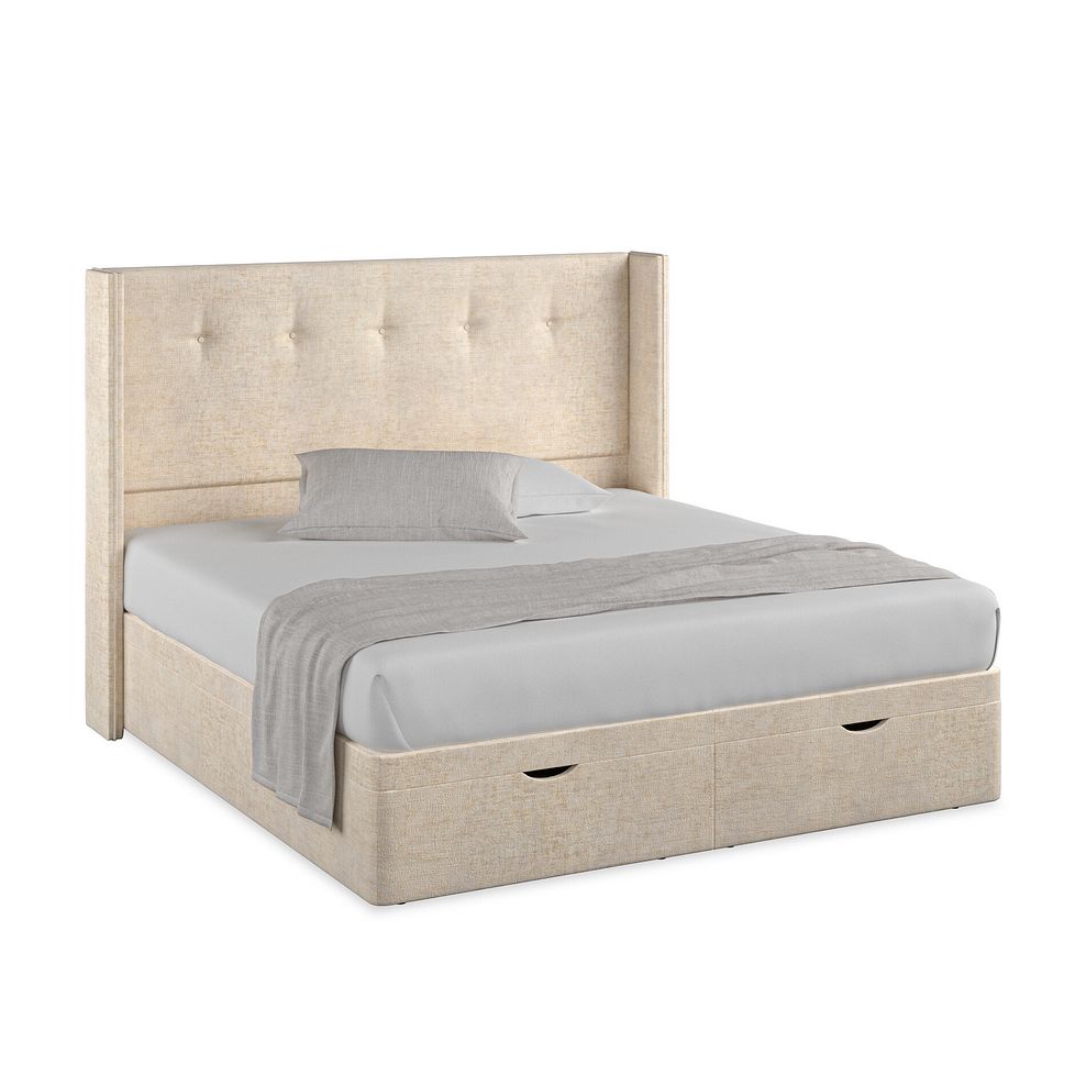 Kent Super King-Size Storage Ottoman Bed with Winged Headboard in Brooklyn Fabric - Eggshell 1