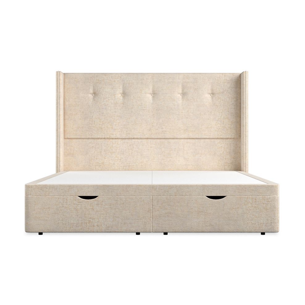 Kent Super King-Size Storage Ottoman Bed with Winged Headboard in Brooklyn Fabric - Eggshell 4