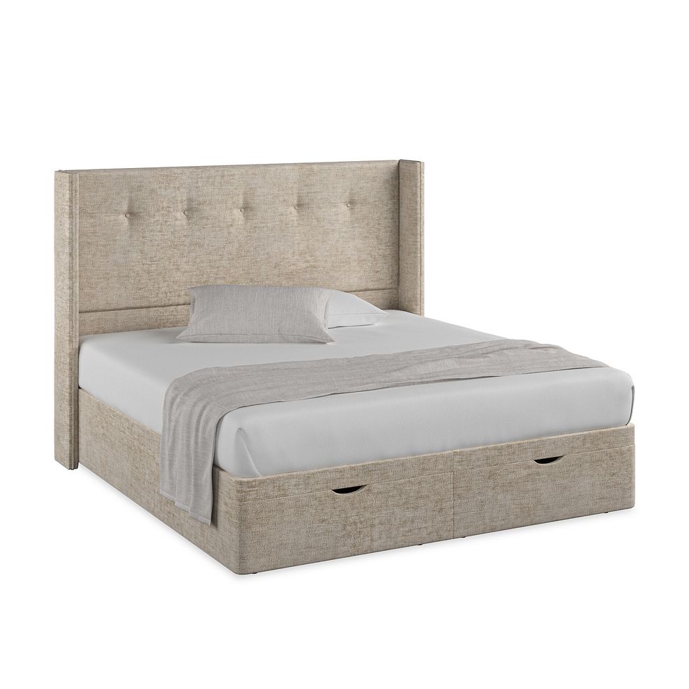 Kent Super King-Size Storage Ottoman Bed with Winged Headboard in Brooklyn Fabric - Quill Grey 1