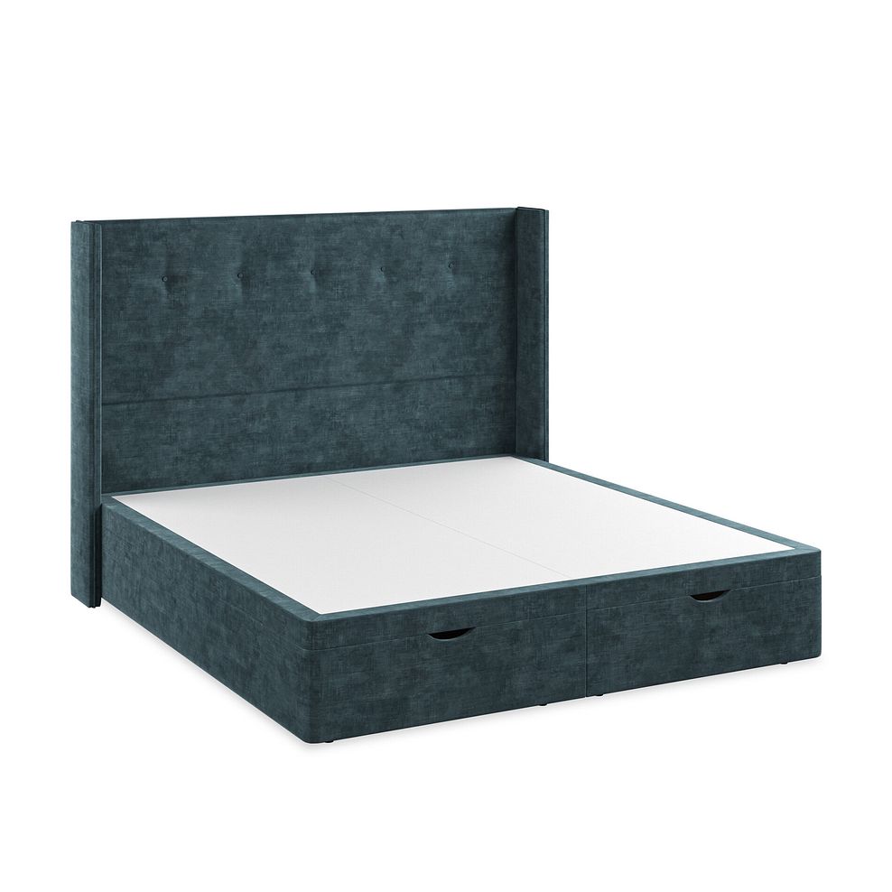 Kent Super King-Size Storage Ottoman Bed with Winged Headboard in Heritage Velvet - Airforce 2