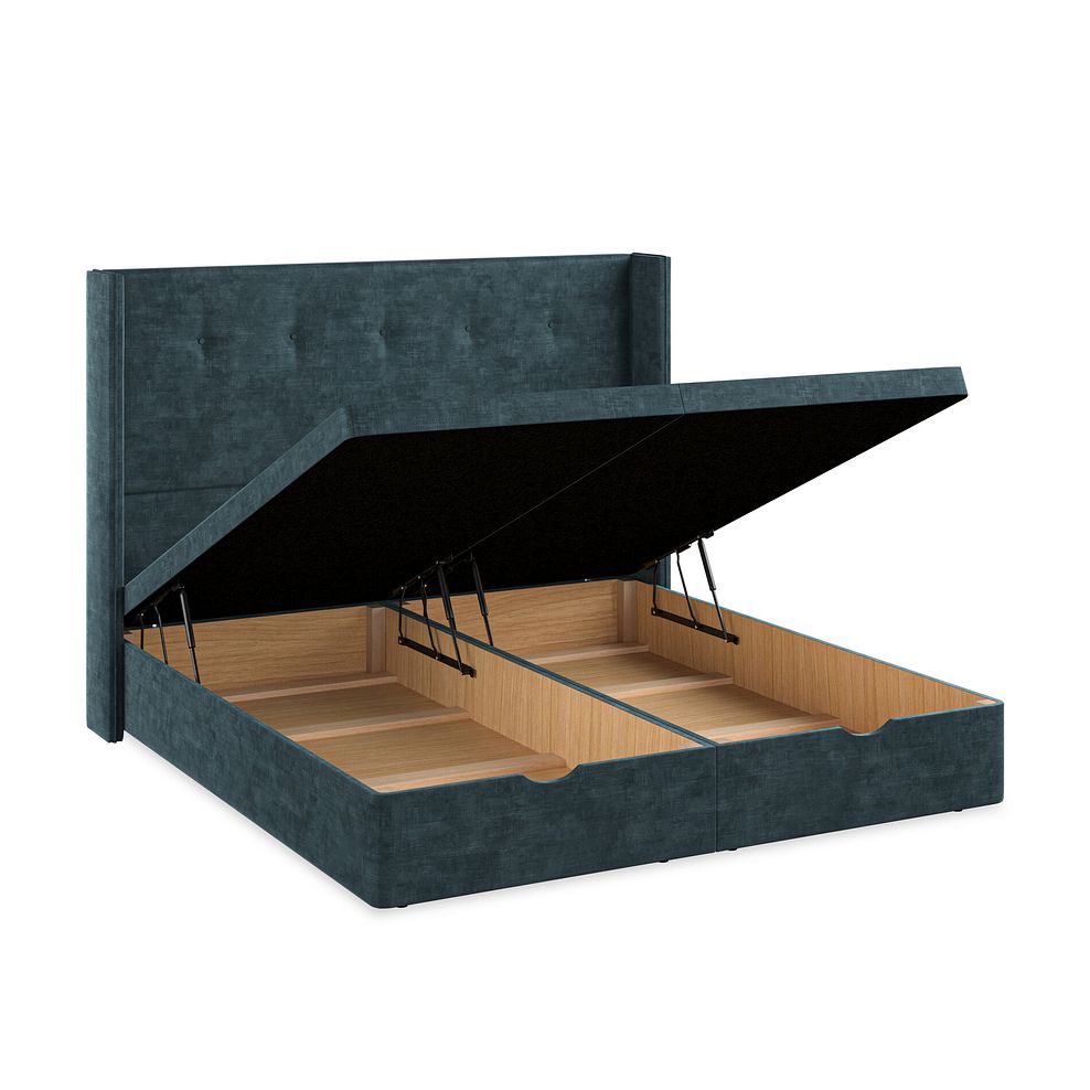 Kent Super King-Size Storage Ottoman Bed with Winged Headboard in Heritage Velvet - Airforce 3