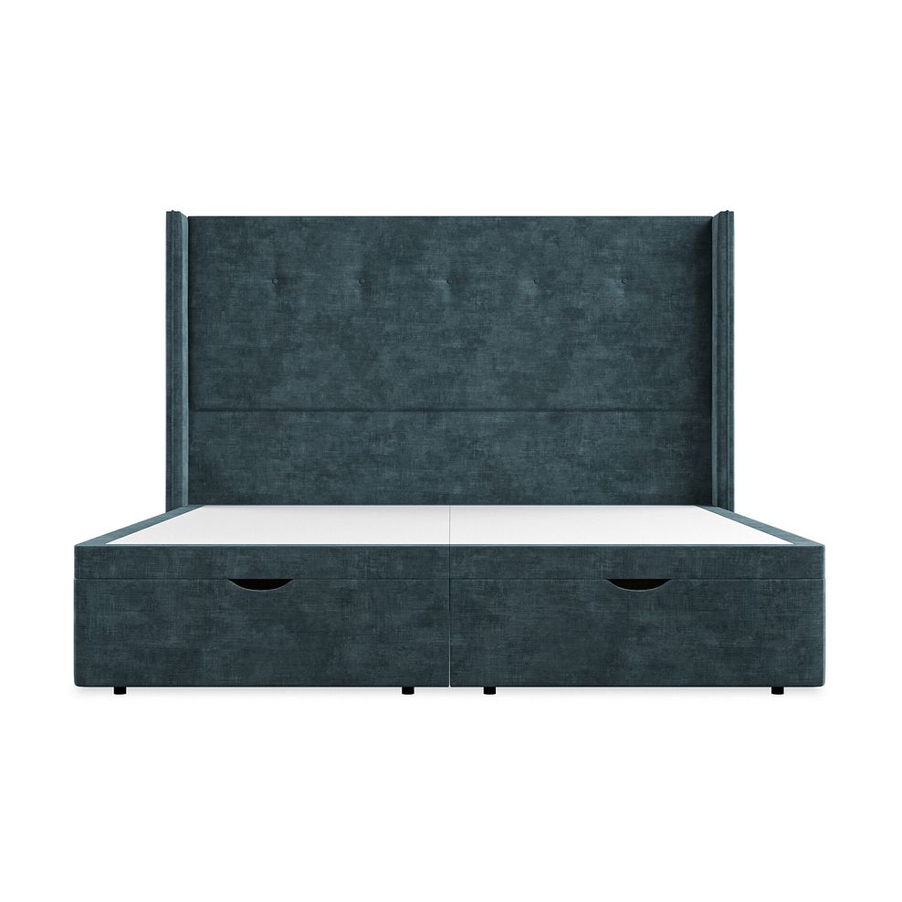 Kent Super King-Size Storage Ottoman Bed with Winged Headboard in Heritage Velvet - Airforce 4