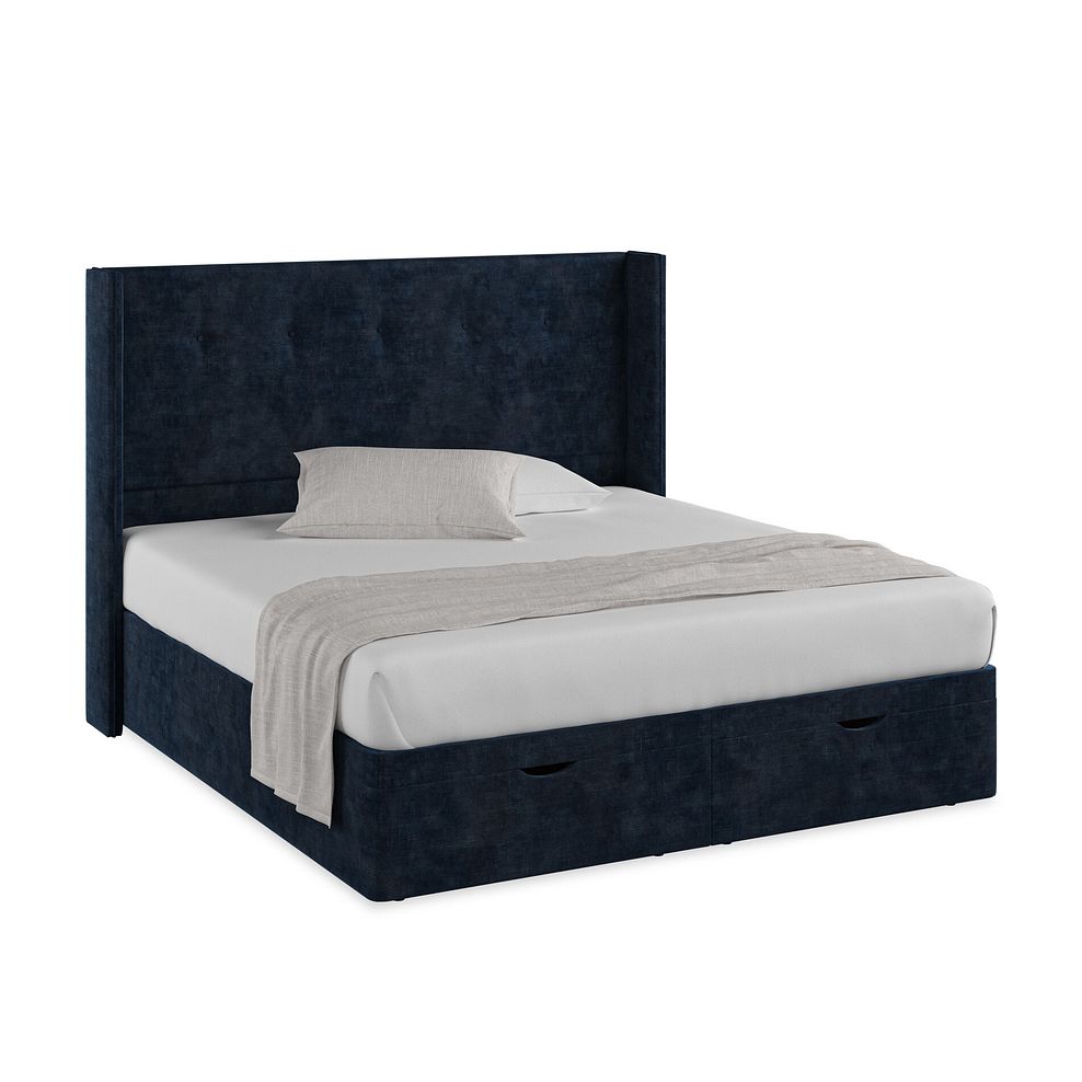 Kent Super King-Size Storage Ottoman Bed with Winged Headboard in Heritage Velvet - Royal Blue 1