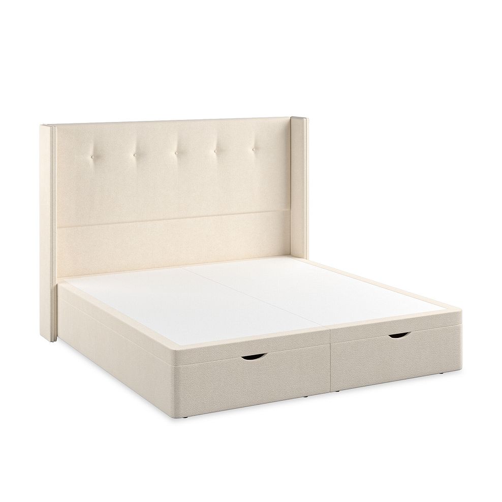 Kent Super King-Size Storage Ottoman Bed with Winged Headboard in Venice Fabric - Cream 2