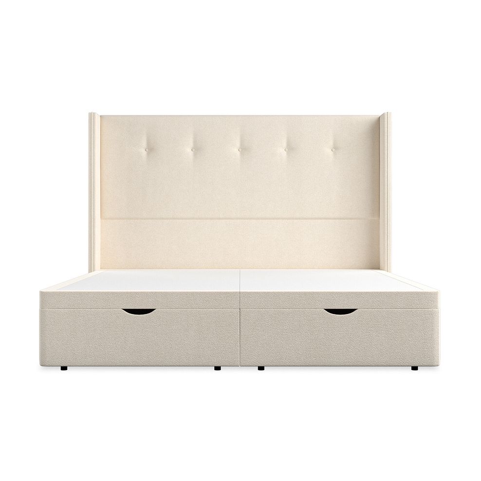 Kent Super King-Size Storage Ottoman Bed with Winged Headboard in Venice Fabric - Cream 4