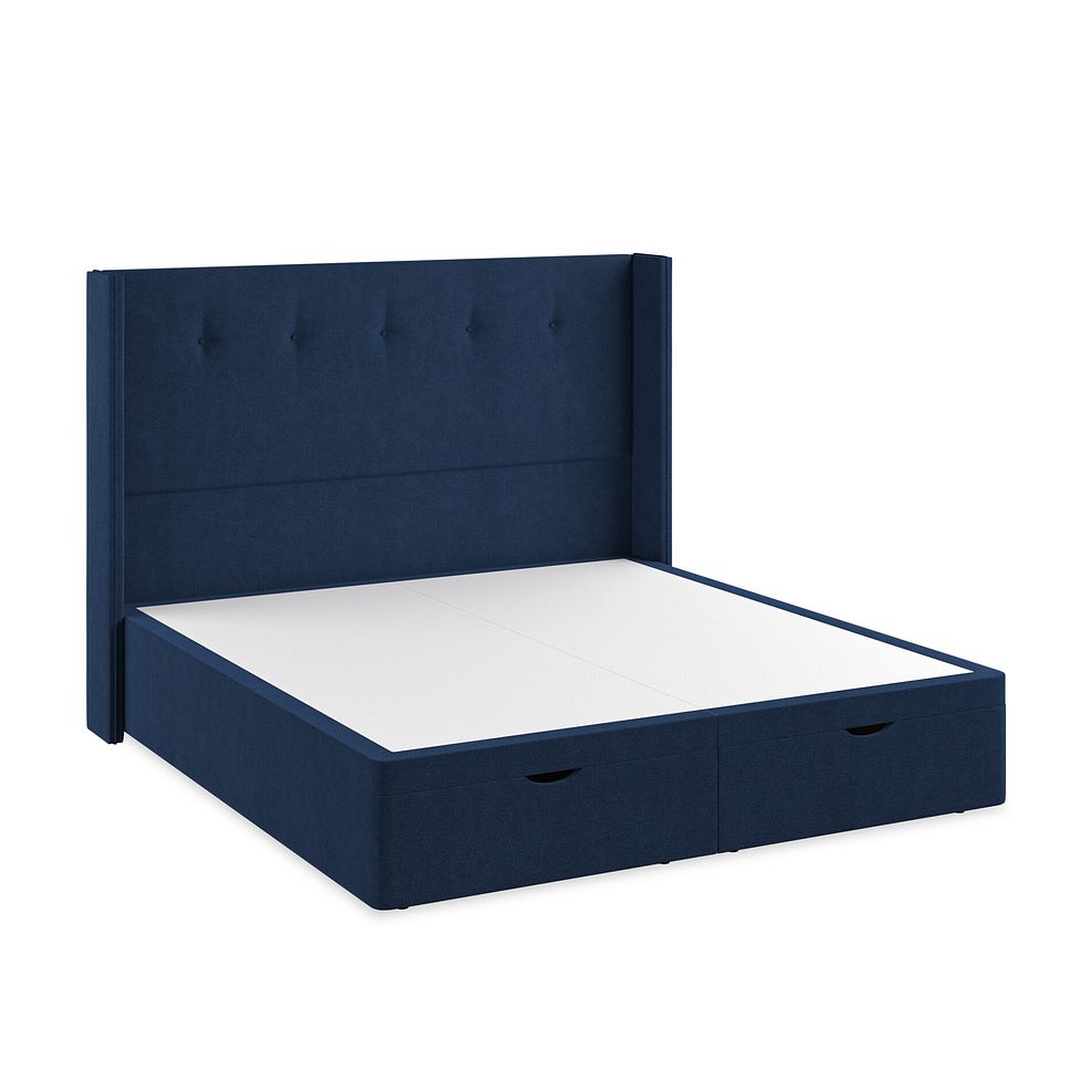 Kent Super King-Size Storage Ottoman Bed with Winged Headboard in Venice Fabric - Marine 2