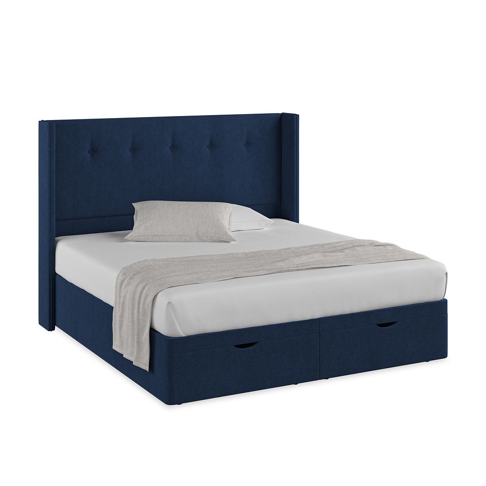 Kent Super King-Size Storage Ottoman Bed with Winged Headboard in Venice Fabric - Marine 1