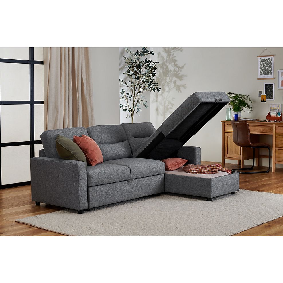 Kip 3 Seater Chaise Sofa Bed in Charcoal Fabric 4
