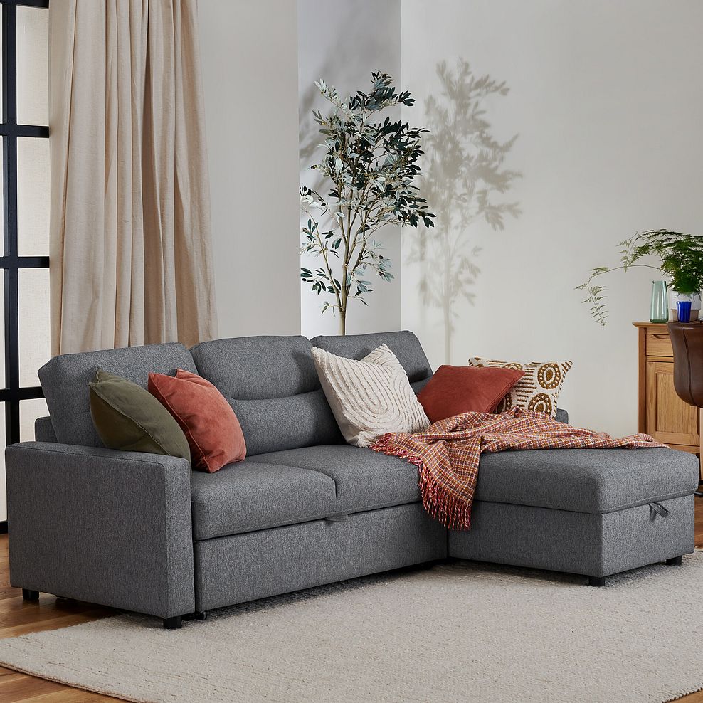 Kip 3 Seater Chaise Sofa Bed in Charcoal Fabric 3