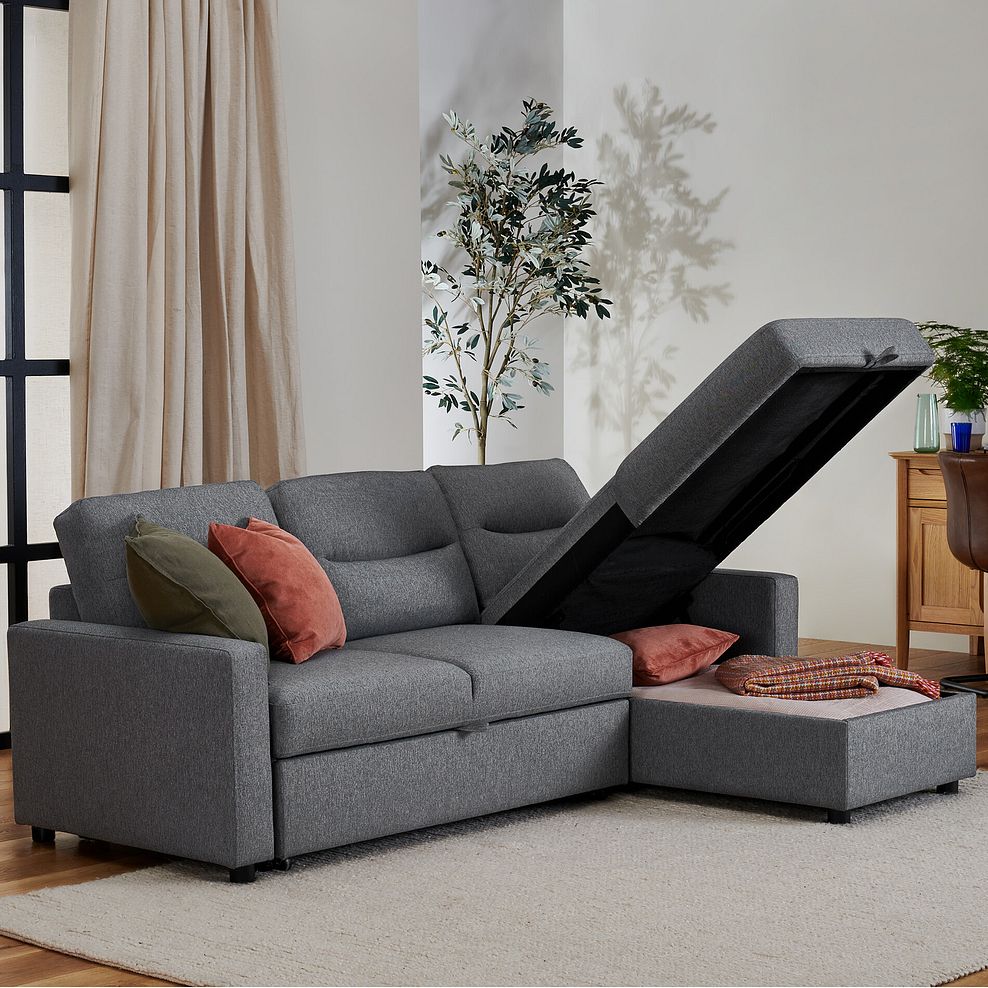 Kip 3 Seater Chaise Sofa Bed in Charcoal Fabric 4