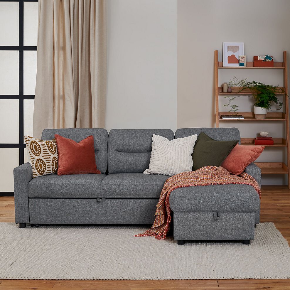 Kip 3 Seater Chaise Sofa Bed in Charcoal Fabric 5