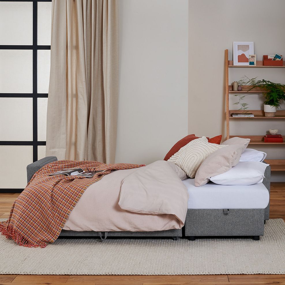 Kip 3 Seater Chaise Sofa Bed in Charcoal Fabric 7