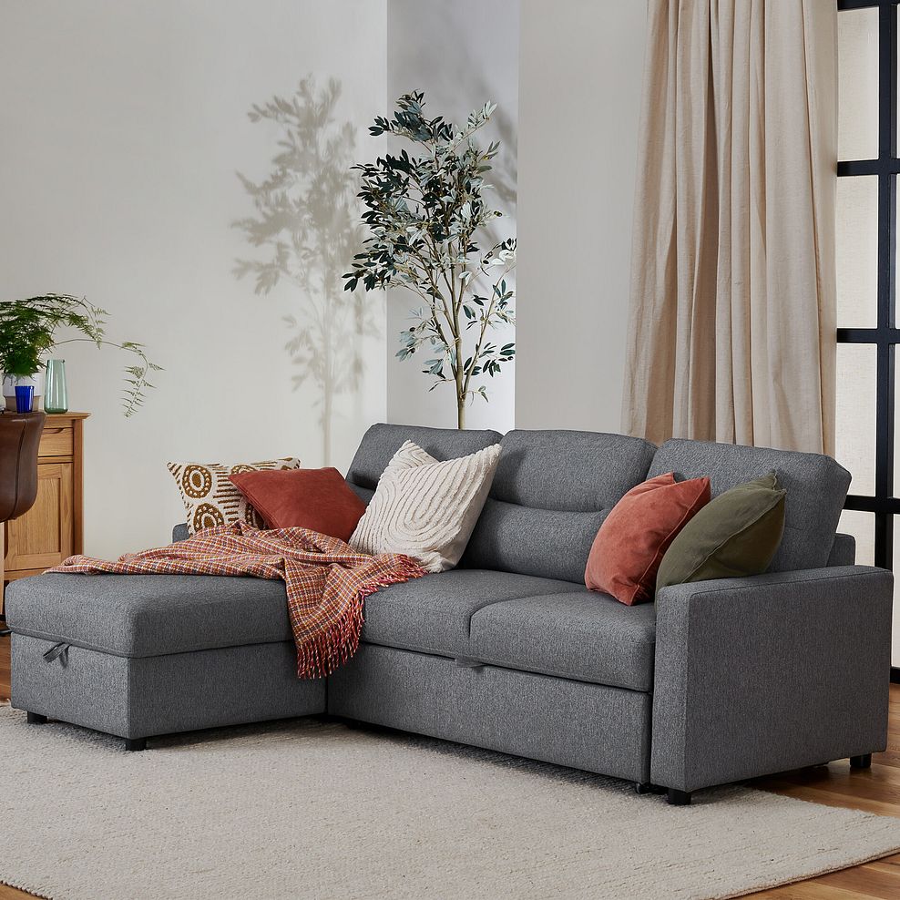 Kip 3 Seater Chaise Sofa Bed in Charcoal Fabric 3