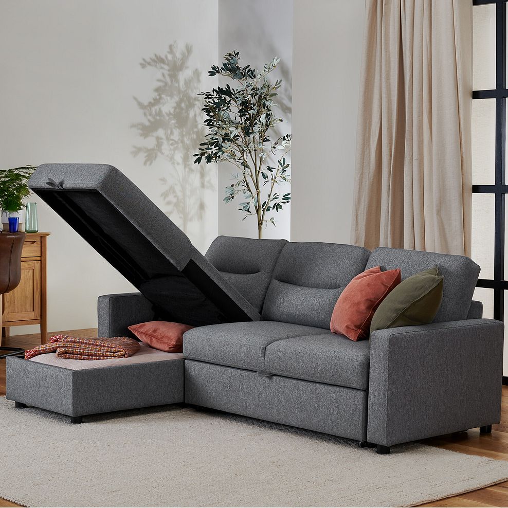 Kip 3 Seater Chaise Sofa Bed in Charcoal Fabric 4