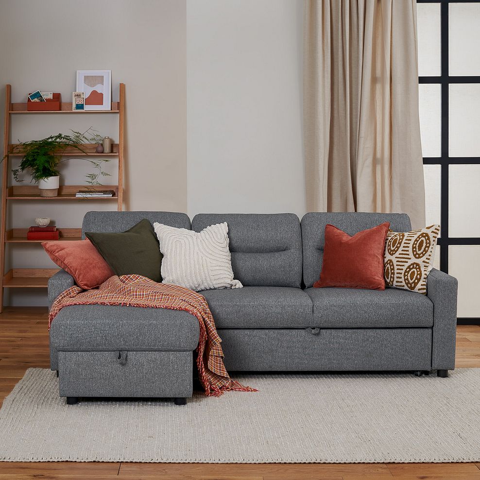 Kip 3 Seater Chaise Sofa Bed in Charcoal Fabric 5