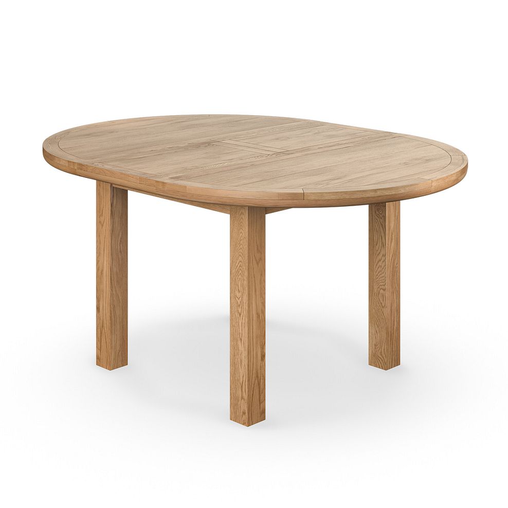 Knightsbridge Natural Oak Round Extending Dining Table + 4 Upholstered Curve Back Plain Truffle Fabric Chair with Solid Oak Legs 5