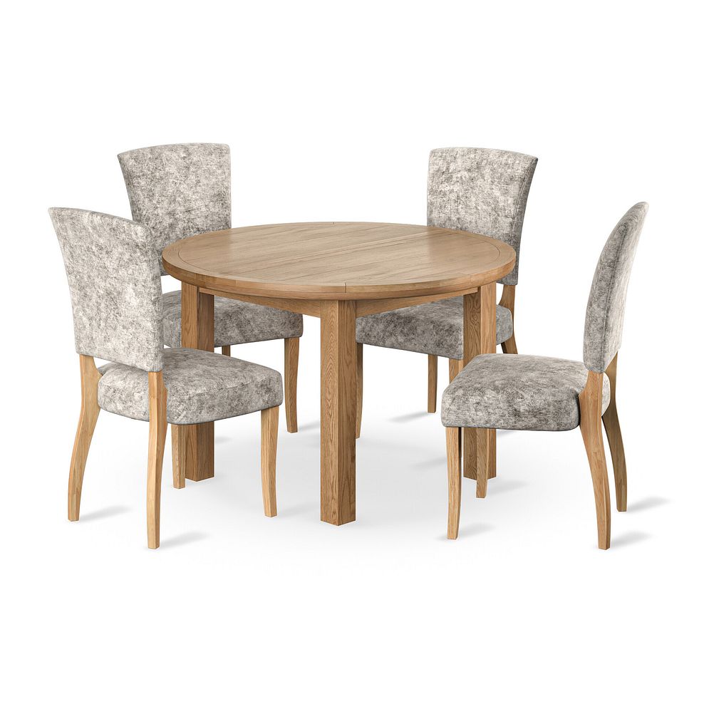 Knightsbridge Natural Oak Round Extending Dining Table + 4 Upholstered Curve Back Plain Truffle Fabric Chair with Solid Oak Legs 1