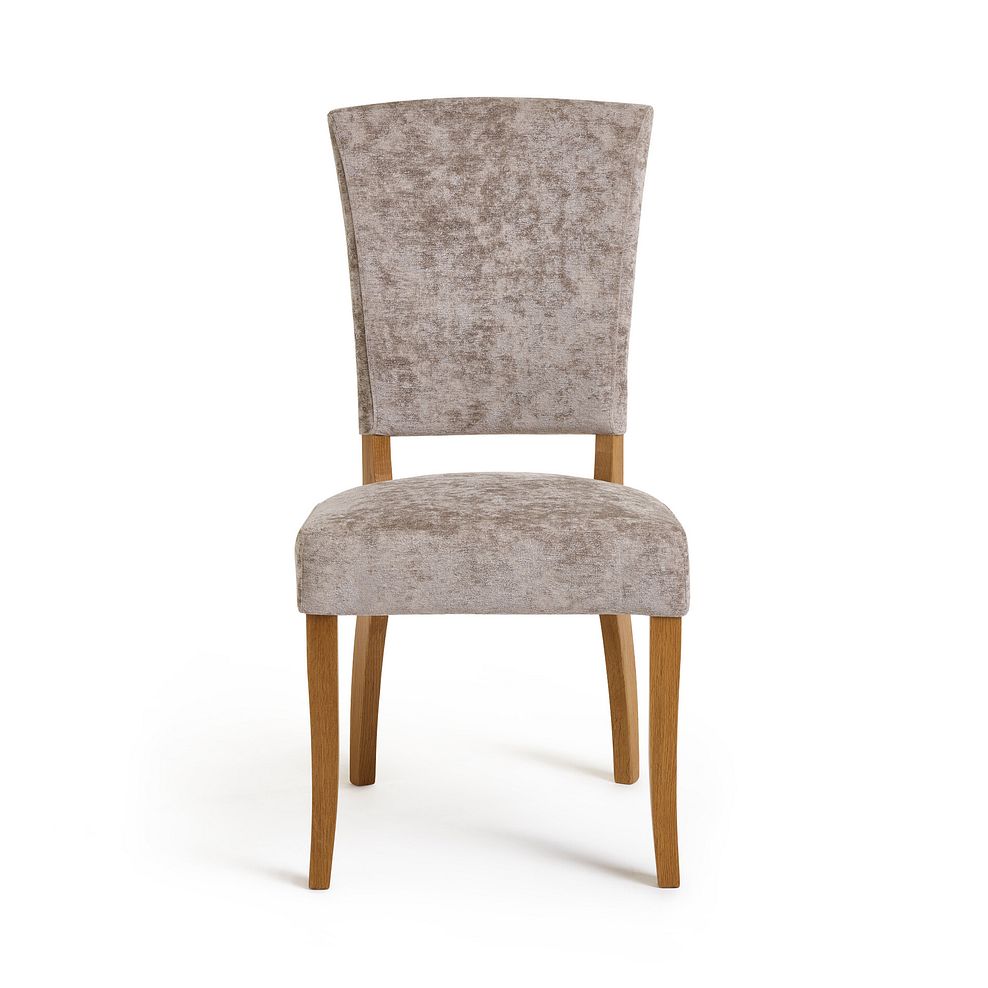 Knightsbridge Natural Oak Round Extending Dining Table + 4 Upholstered Curve Back Plain Truffle Fabric Chair with Solid Oak Legs 3