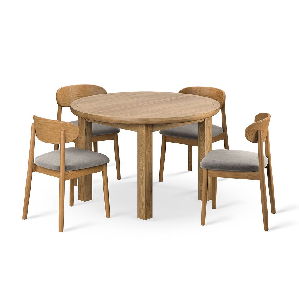 Knightsbridge Natural Round Extending Dining Table and 4 Modern Chair with Verona Mocha Fabric 1