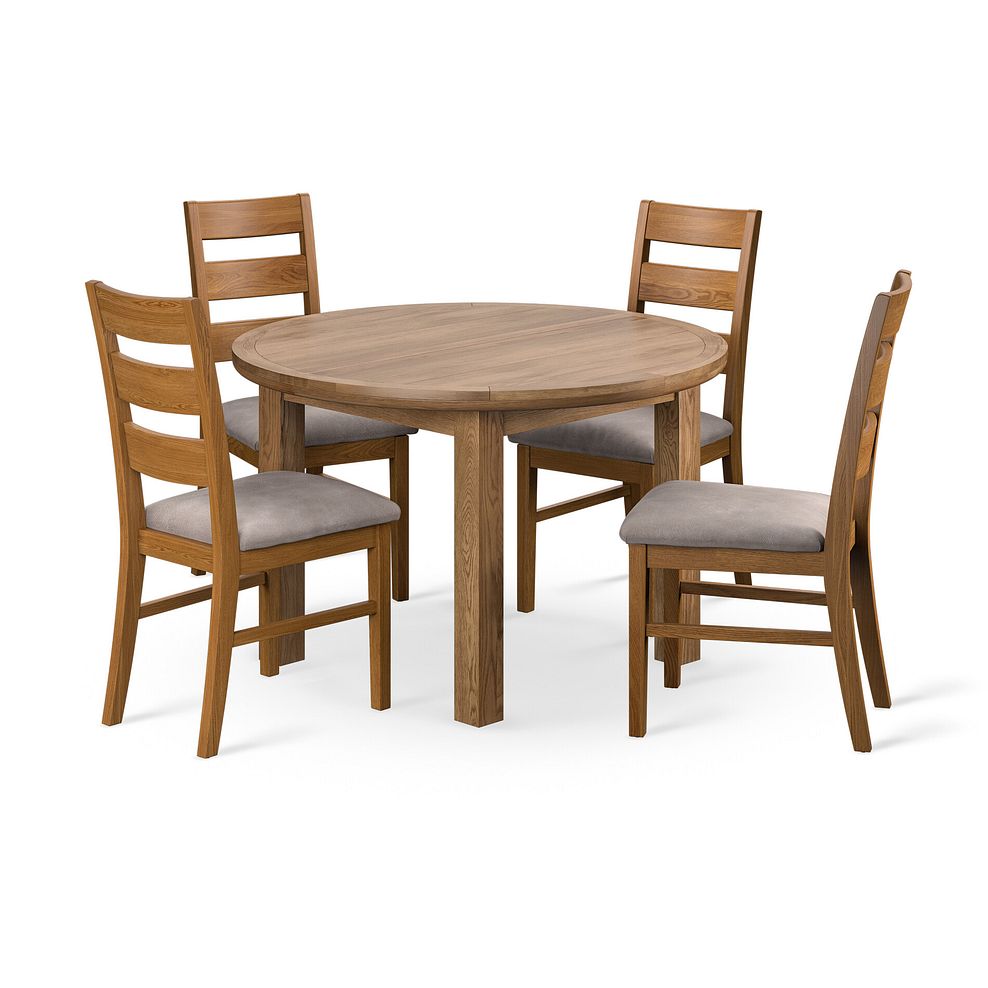 Knightsbridge Rustic Extending Dining Table and 4 Linear Rustic Oak Chair with Dappled Beige Fabric 1