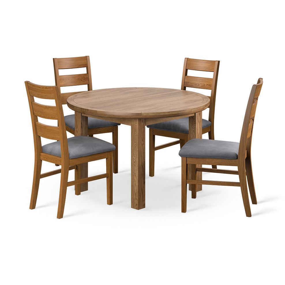 Knightsbridge Rustic Extending Dining Table and 4 Linear Rustic Oak Chair with Verona Grey Fabric 1