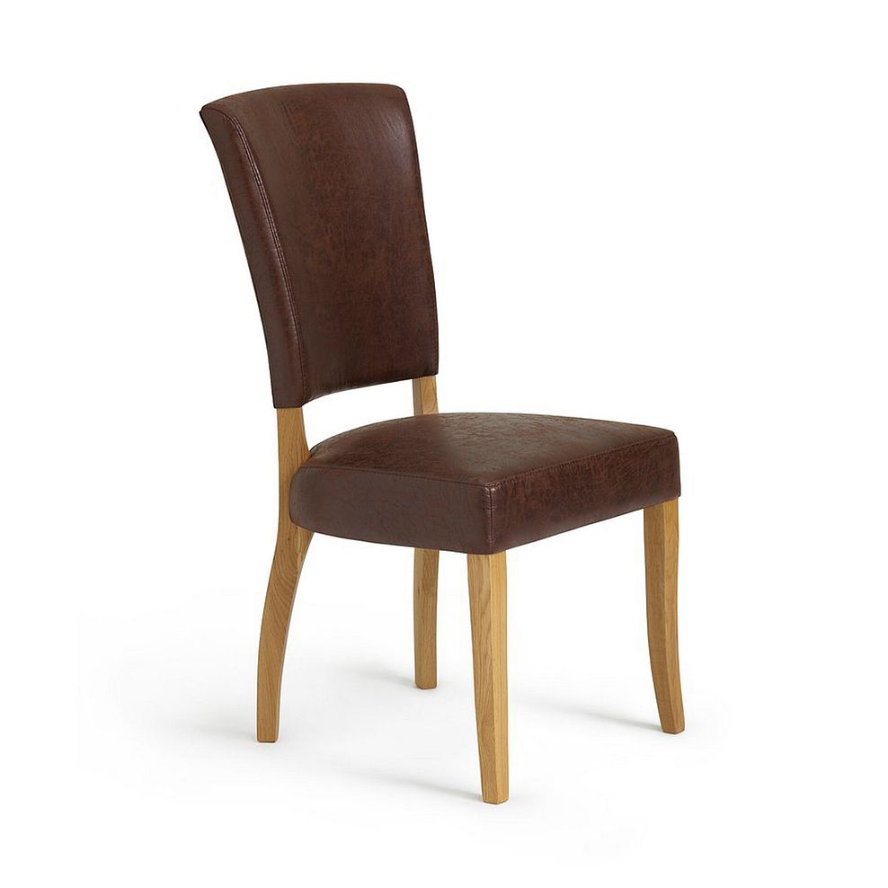 Knightsbridge Rustic Oak Round Extending Dining Table + 4 Curve Back Suede Brown Fabric Chair with Oak Legs 2