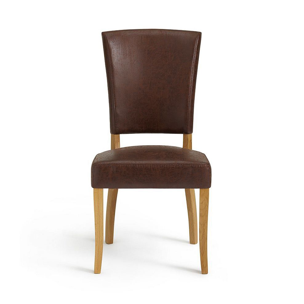 Knightsbridge Rustic Oak Round Extending Dining Table + 4 Curve Back Suede Brown Fabric Chair with Oak Legs 3