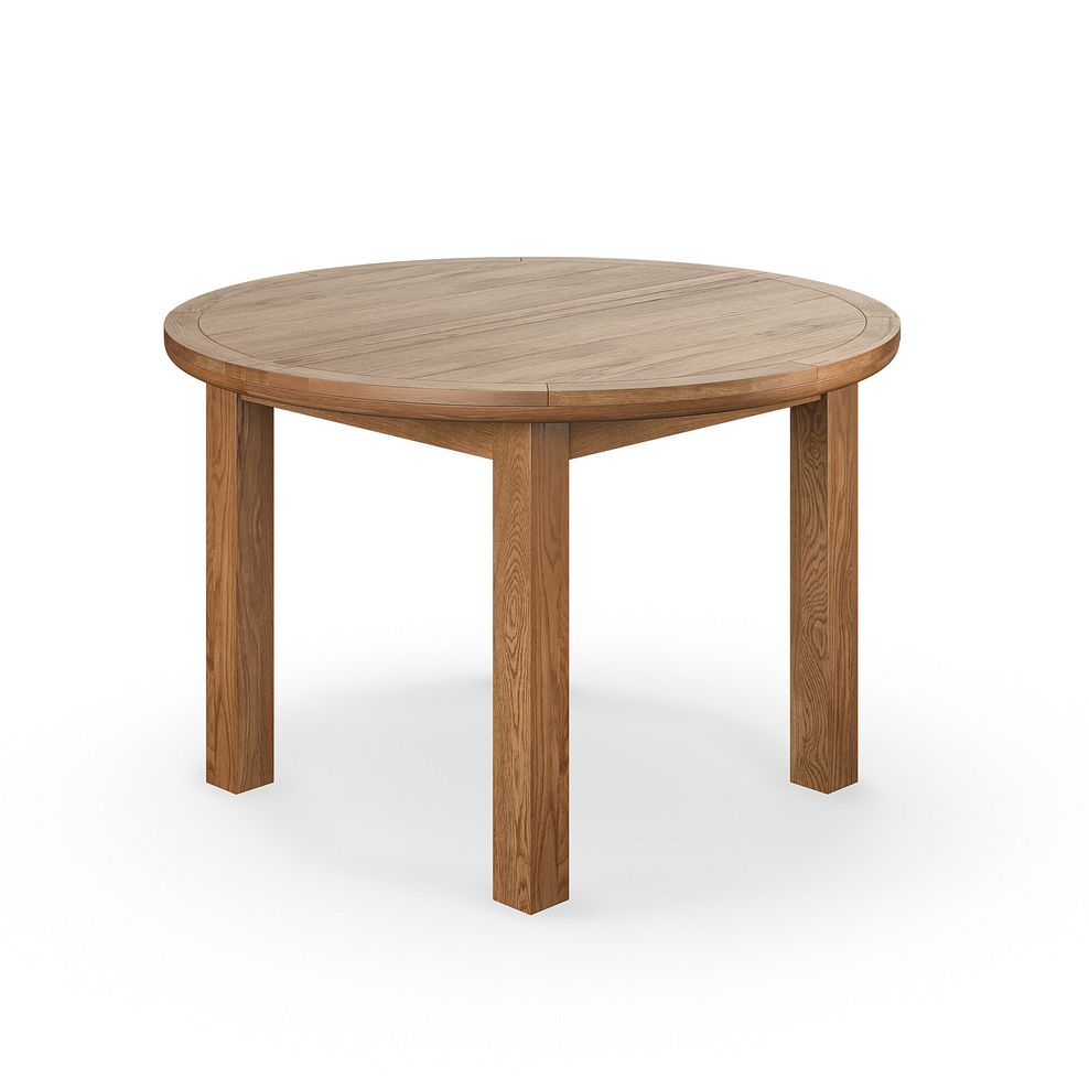 Knightsbridge Rustic Oak Round Extending Dining Table + 4 Curve Back Suede Brown Fabric Chair with Oak Legs 4