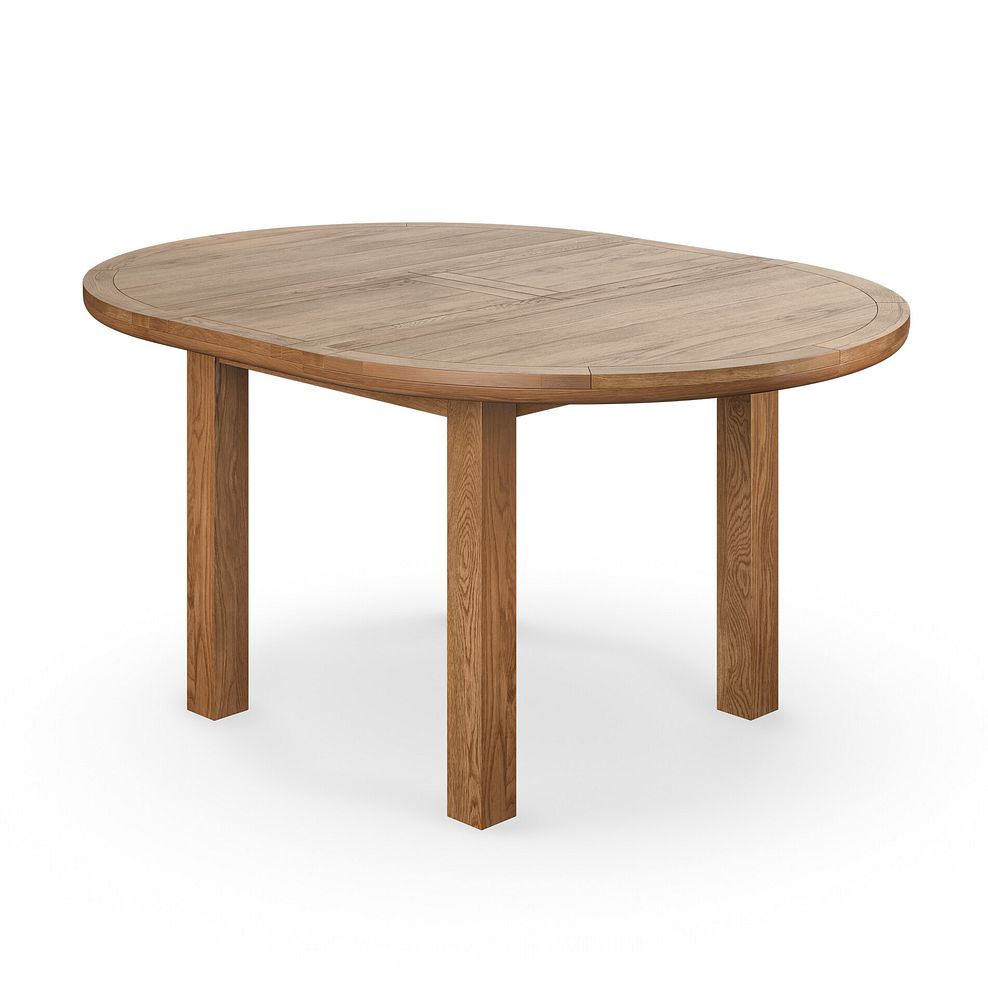 Knightsbridge Rustic Oak Round Extending Dining Table + 4 Curve Back Suede Brown Fabric Chair with Oak Legs 5