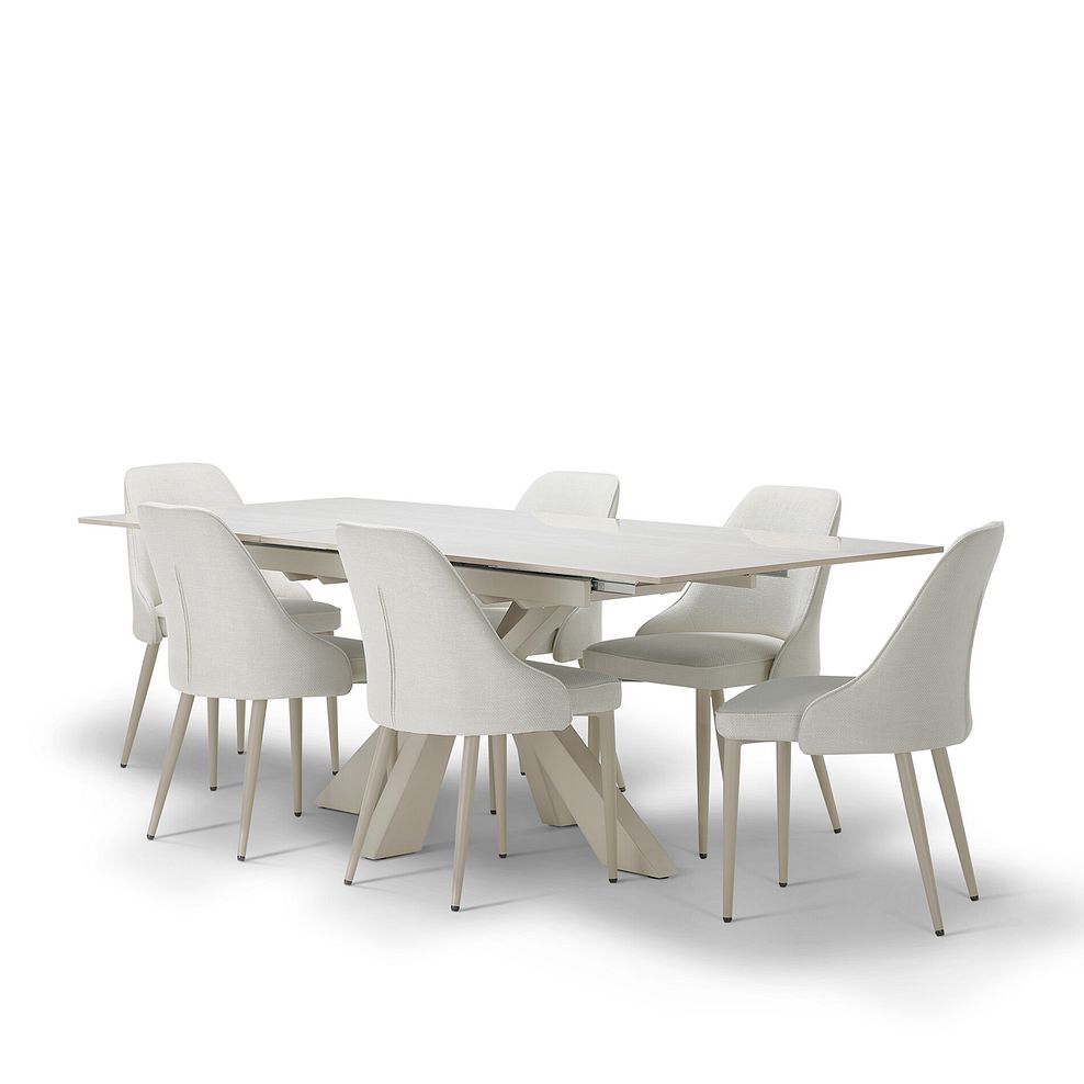 Kobi Ceramic Dining Table with 6 Aria Dining Chairs in Cream with Cappuccino Metal Legs 2