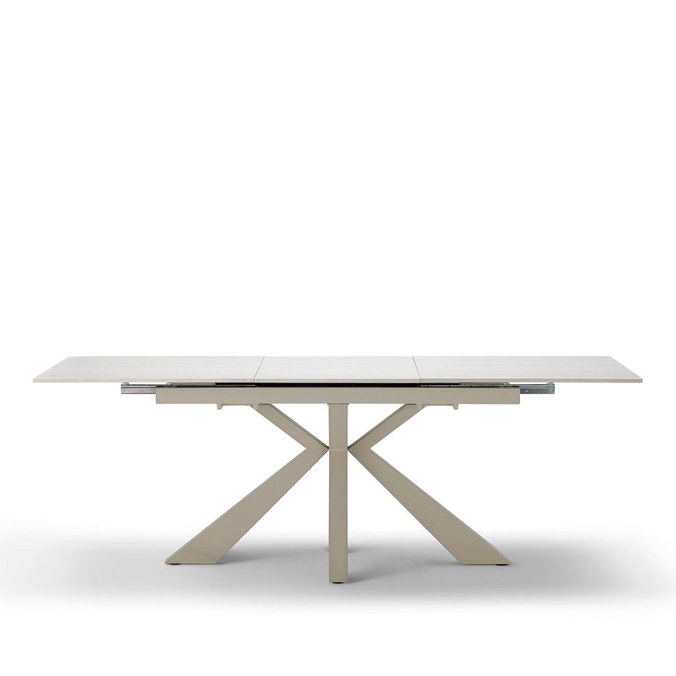 Kobi Ceramic Extendable Dining Table with 4 Aria Dining Chairs in Cream Woven Fabric with Cappuccino Metal Legs 6