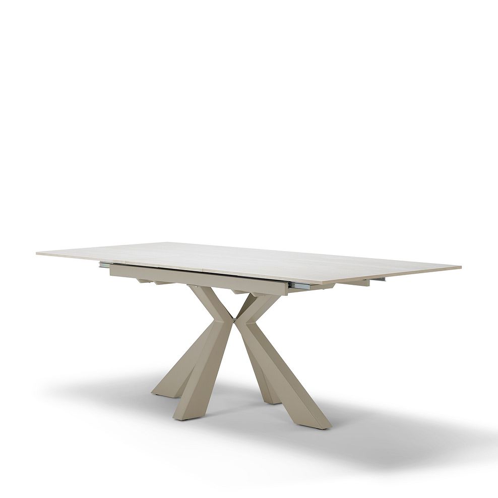 Kobi Ceramic Extendable Dining Table with 4 Nico Swivel Dining Chairs in Cream Woven Fabric with Cappuccino Metal Legs 4