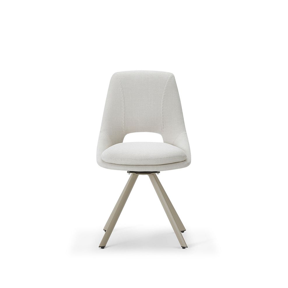 Kobi Ceramic Extendable Dining Table with 4 Nico Swivel Dining Chairs in Cream Woven Fabric with Cappuccino Metal Legs 7