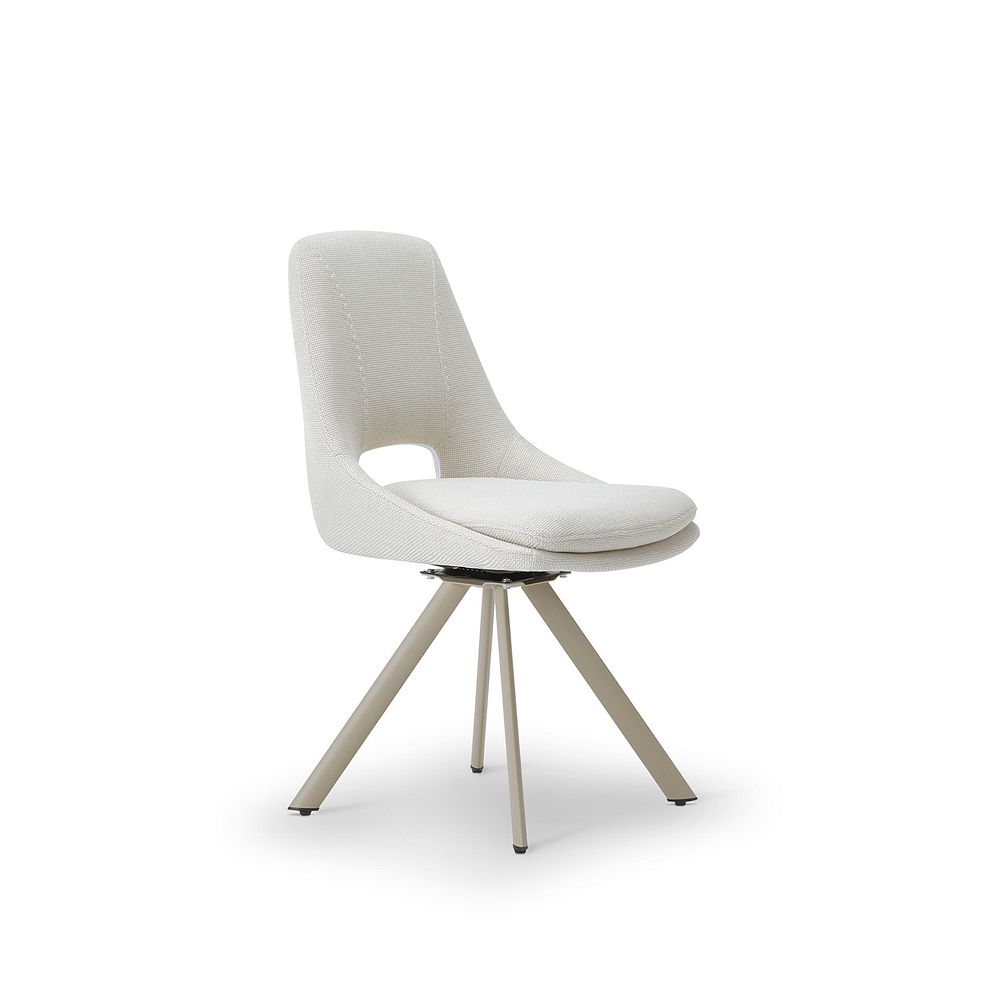 Kobi Ceramic Extendable Dining Table with 4 Nico Swivel Dining Chairs in Cream Woven Fabric with Cappuccino Metal Legs 8