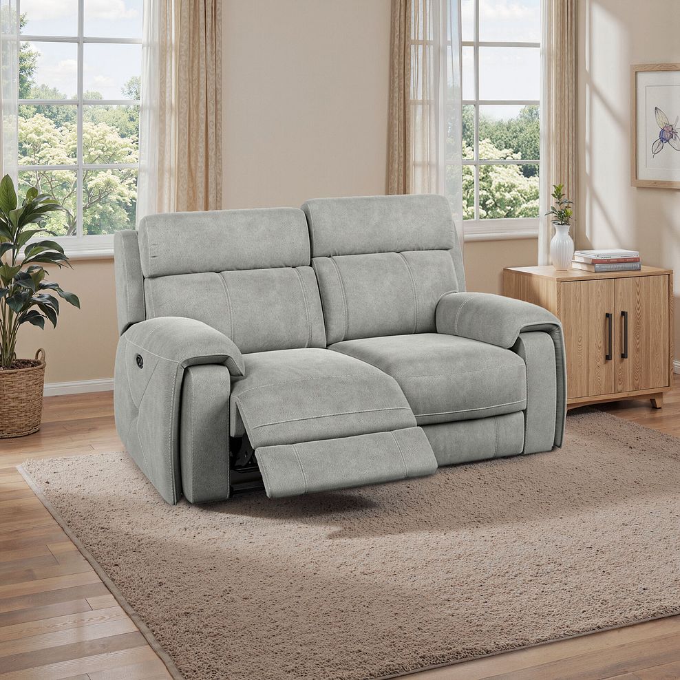 Leo 2 Seater Recliner Sofa in Billy Joe Dove Grey Fabric 1