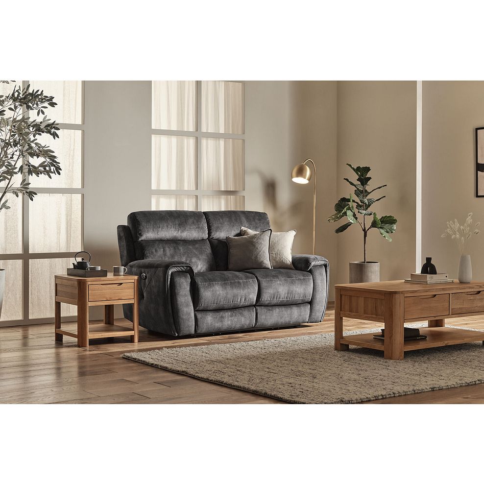 Leo 2 Seater Recliner Sofa in Descent Charcoal Fabric 1