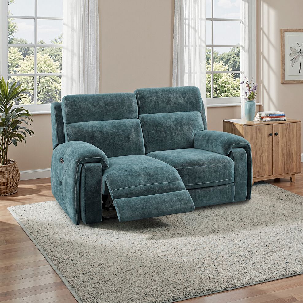 Leo 2 Seater Recliner Sofa in Descent Blue Fabric 1
