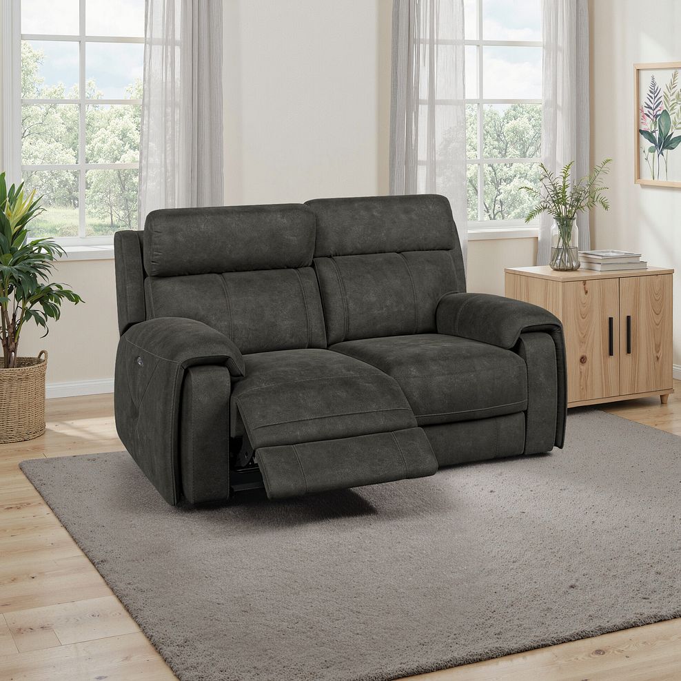 Leo 2 Seater Recliner Sofa with Adjustable Headrests in Billy Joe Grey Fabric 1
