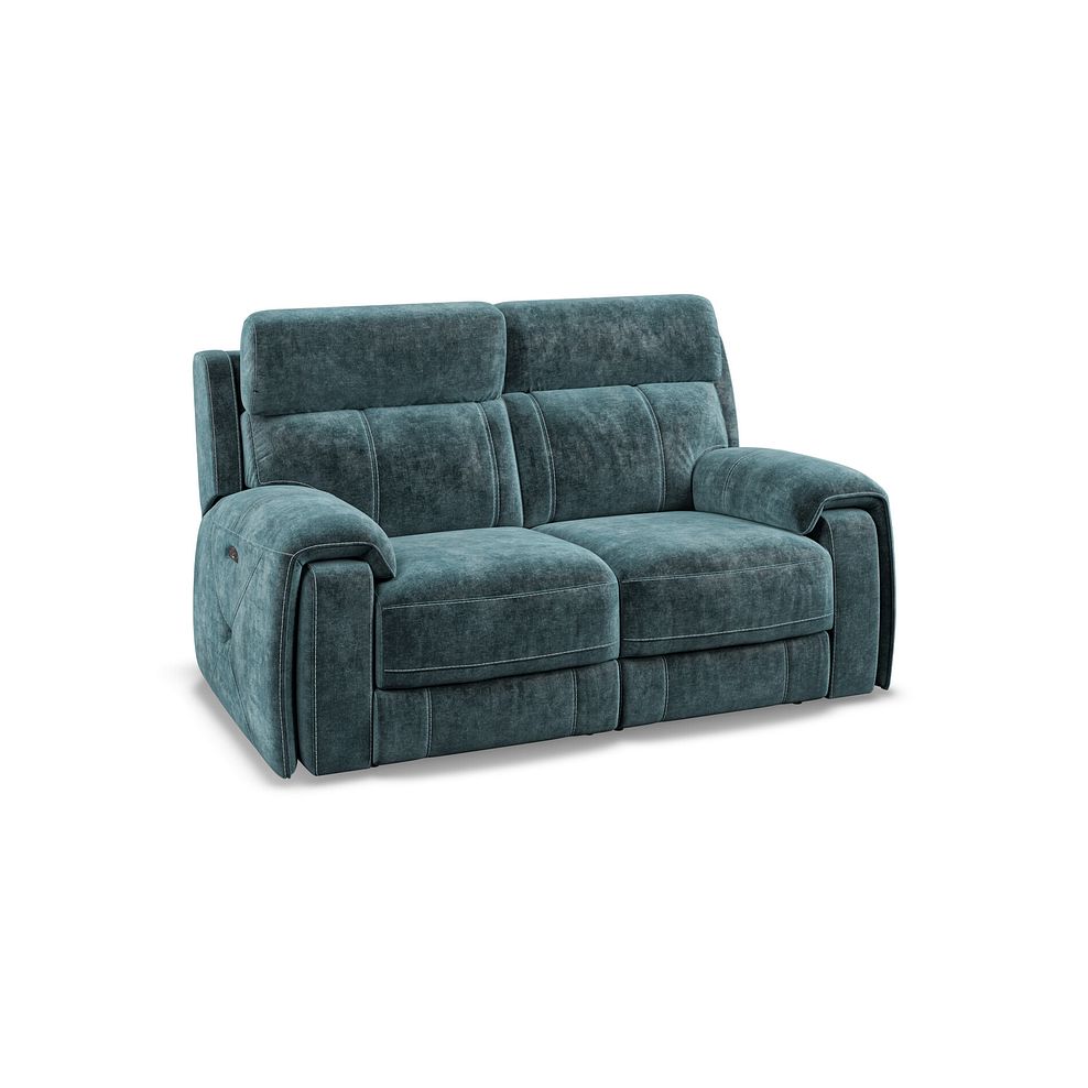 Leo 2 Seater Recliner Sofa with Adjustable Headrests in Descent Blue Fabric