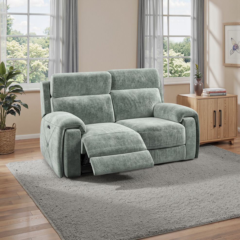 Leo 2 Seater Recliner Sofa with Adjustable Headrests in Descent Pewter Fabric 1