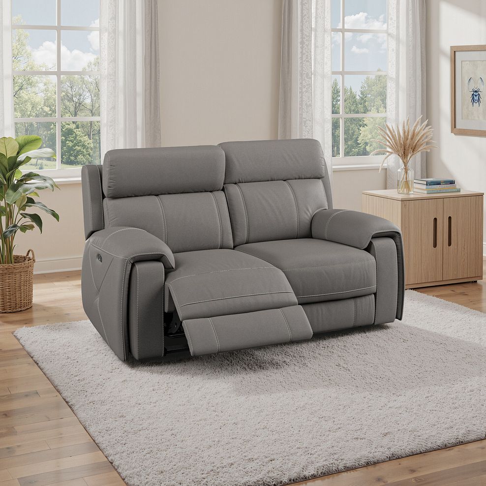 Leo 2 Seater Recliner Sofa with Adjustable Headrests in Elephant Grey Leather 1