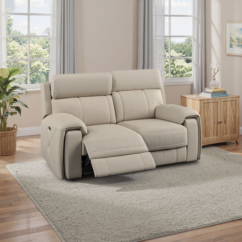Leo 2 Seater Recliner Sofa with Adjustable Headrests in Pebble Leather 1