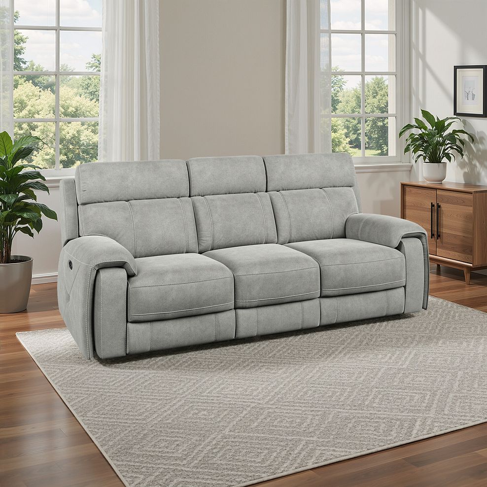 Leo 3 Seater Recliner Sofa in Billy Joe Dove Grey Fabric 1