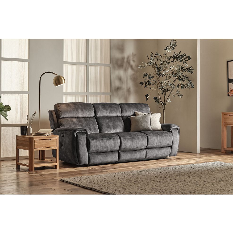 Leo 3 Seater Recliner Sofa in Descent Charcoal Fabric Thumbnail 1