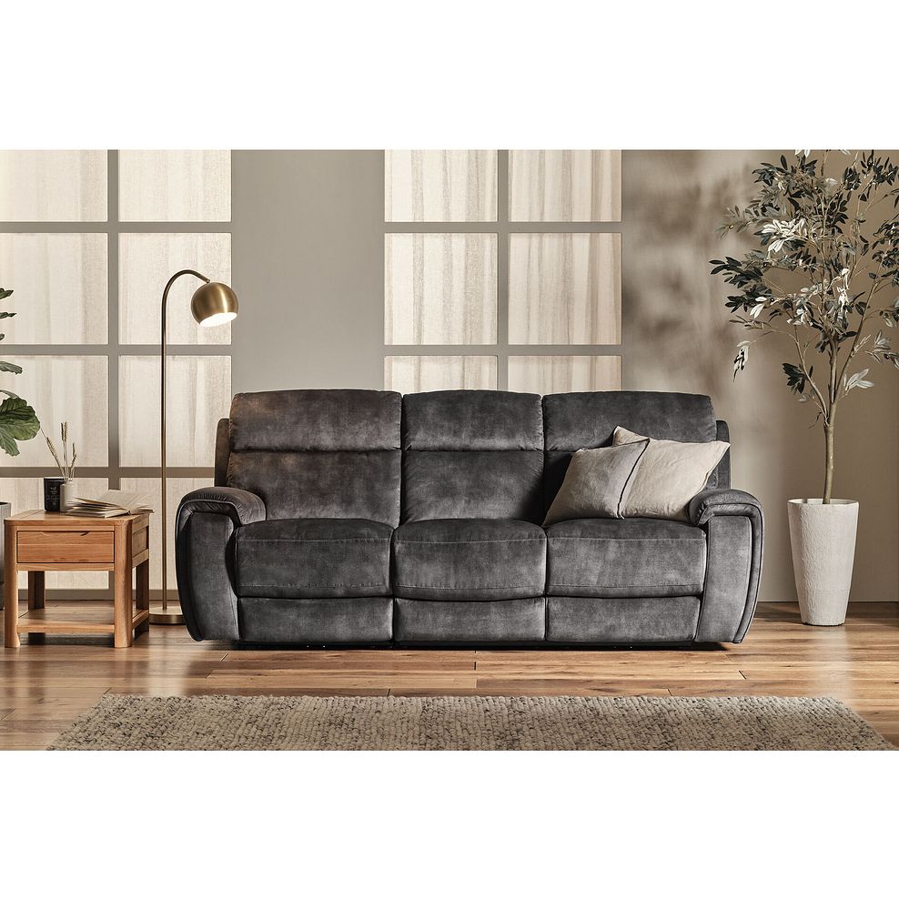 Leo 3 Seater Recliner Sofa in Descent Charcoal Fabric Thumbnail 3